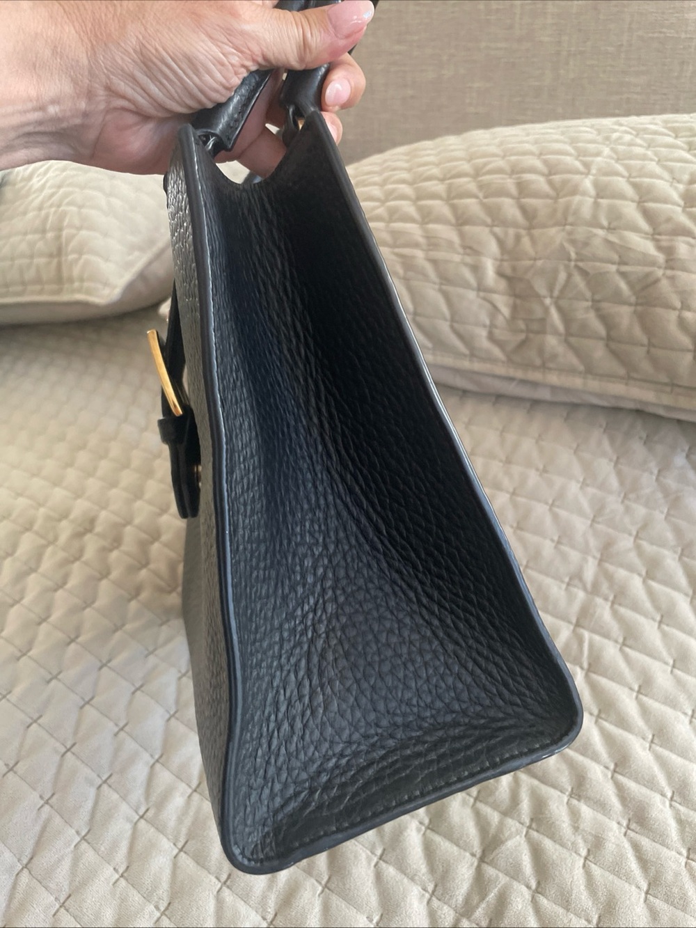 Furla Black Pebbled Leather Satchel with Gold Buckle - Picture 4 of 16